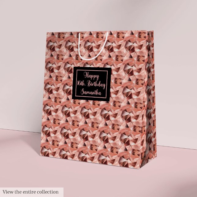 Custom 16th Birthday Gift Bags Rose Gold and Black (Custom 16th Birthday Gift Bags Rose Gold and Black)