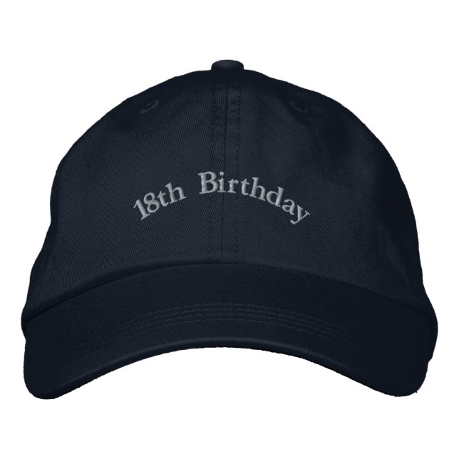 Custom 18th Birthday Adulthood Stylish Navy-Hat  Broderad Keps (Framsida)