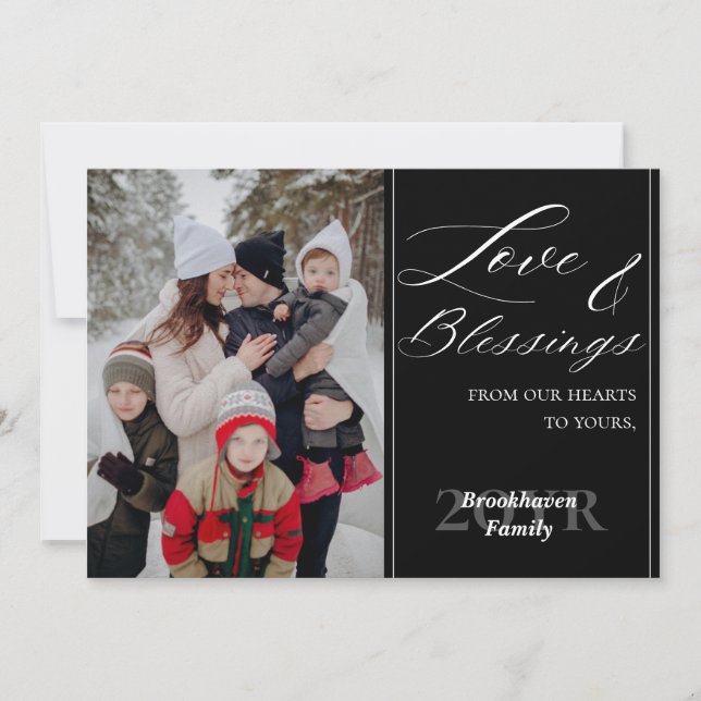 Custom 1 Photo Family Name Year Luxurious Script Kort (Framsida)