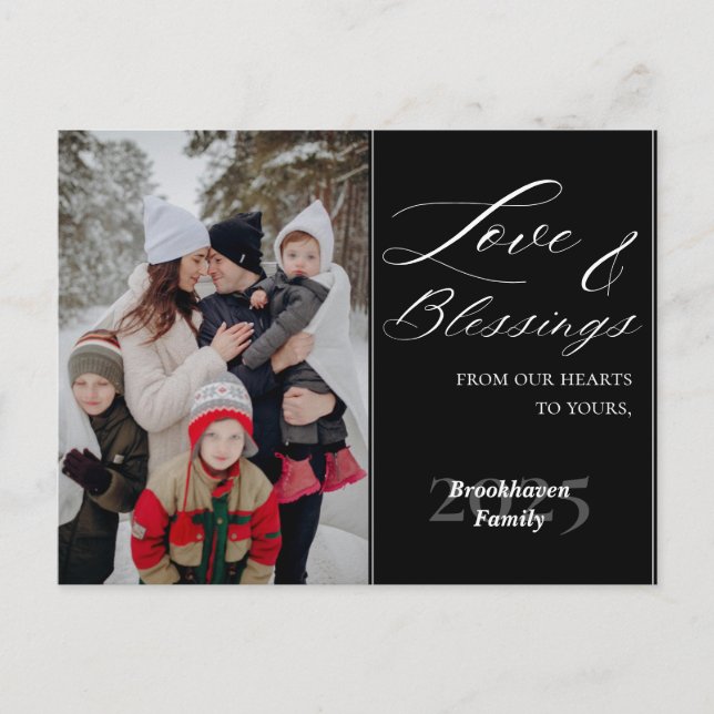 Custom 1 Photo Luxurious Script Family Name Year Helg Vykort (Framsida)