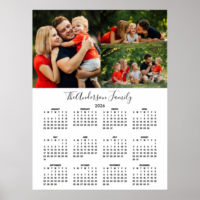 Custom 2026 Calendar 3 Photo Collage Poster (Framsidan)