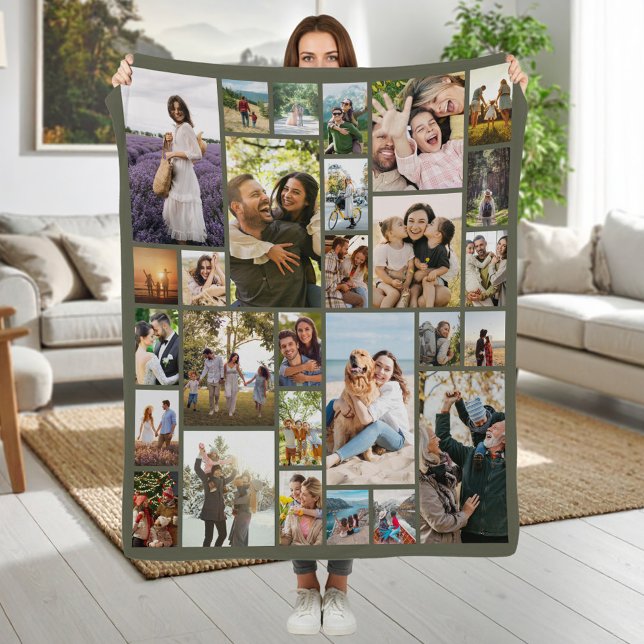 Custom 28 Photo Collage Olive Green Fleecefilt (Skapare uppladdad)