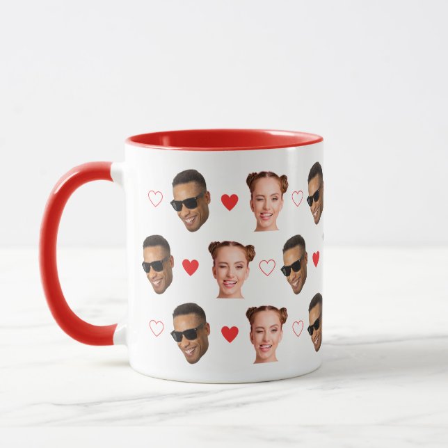 Custom 2 Face Photo Couple Valentines Day Hearts Mugg (Vänster)