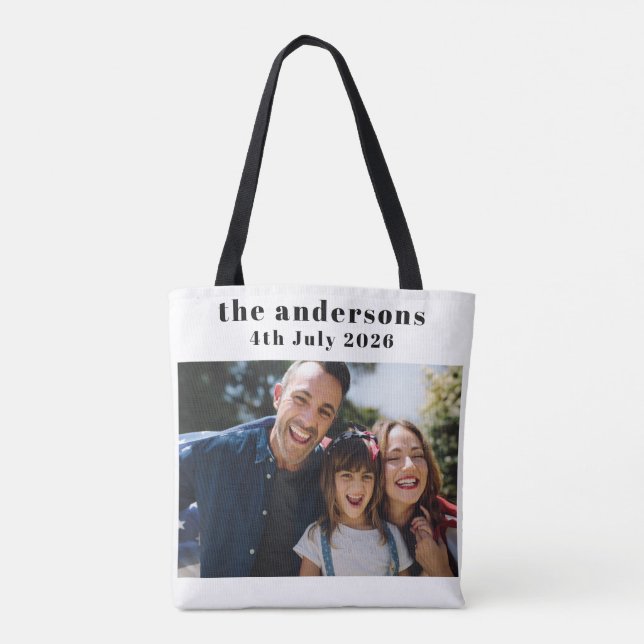 Custom 2 Photo and Text Personalized Tote Tygkasse (Baksida)