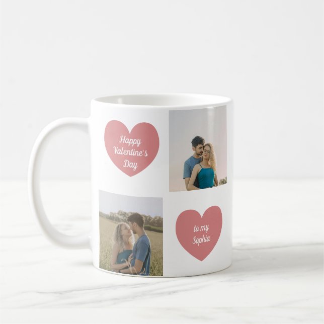 Custom 2 Photos, Hearts Graphic, Valentine's Day Kaffemugg (Vänster)