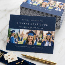 Custom 3 Photo Collage Navy Blue Graduation