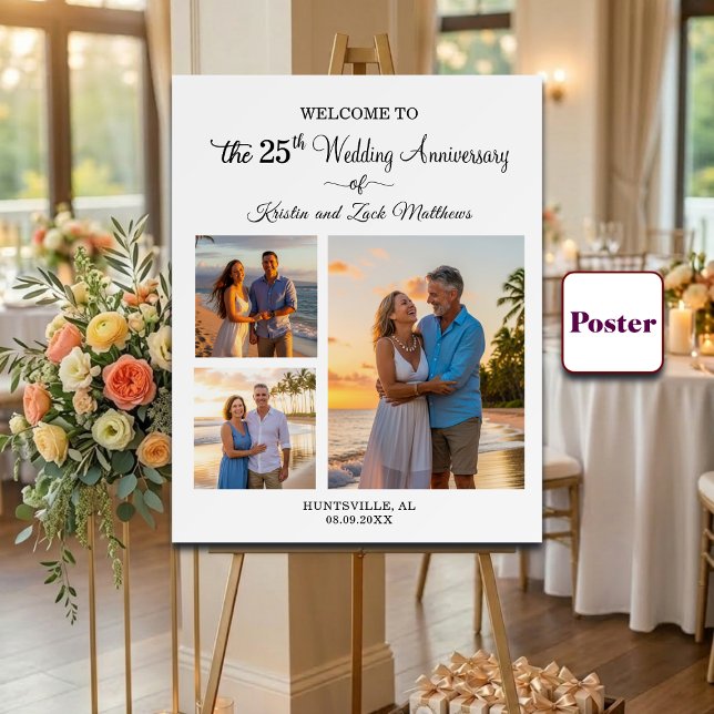 Custom 3 Photos 25th Wedding Anniversary Welcome Poster (Skapare uppladdad)