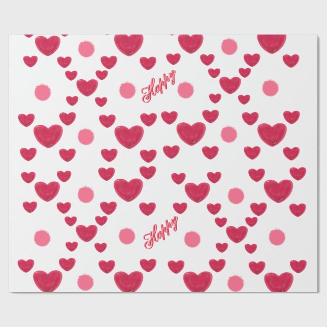 Custom 3D Jelly Hearts & Polka Dots Cute Pattern Presentpapper (Platt)