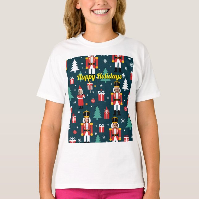 custom 4 face photo Christmas nutcracker T Shirt (Framsida)