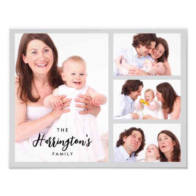 Custom 4 Family Photos Collage Rectangle Frame Fototryck (Framsidan)