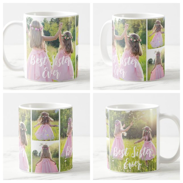 Custom 4 Photo Best Sister Ever Gift Kaffemugg (Skapare uppladdad)