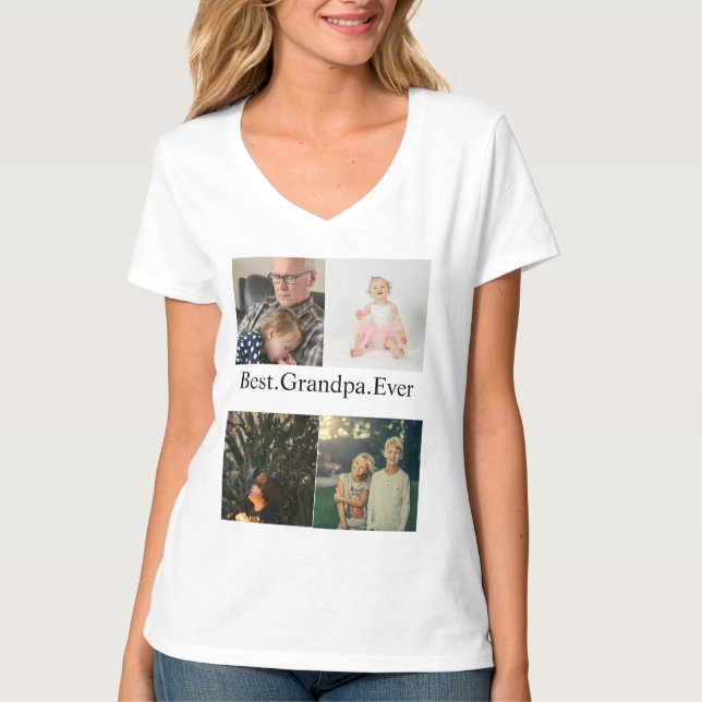 Custom 4 Photo Collage Best Grandpa Ever T Shirt (Framsida)
