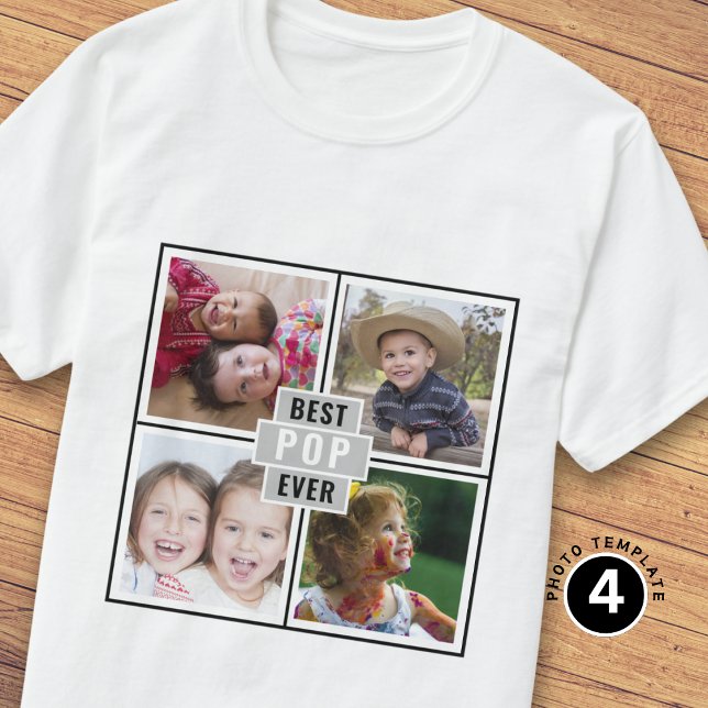 Custom 4 Photo Collage Gray Best Pop Ever T Shirt (Skapare uppladdad)