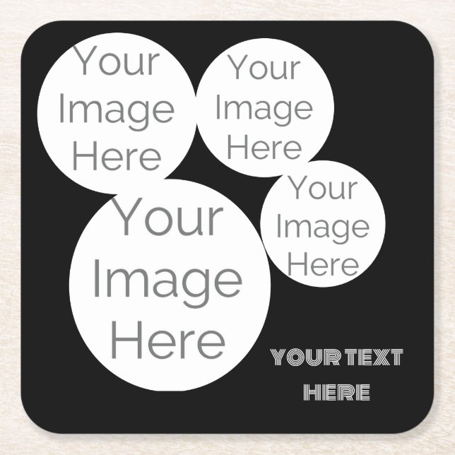custom 4 photo text template black underlägg papper kvadrat (Framsidan)