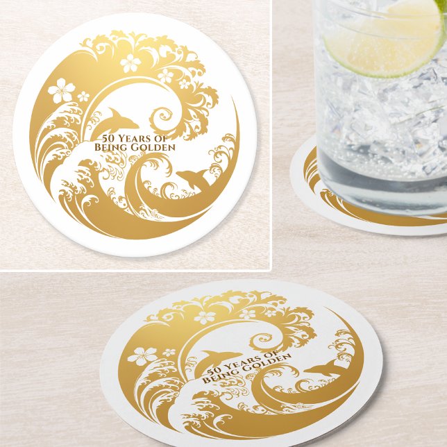 Custom 50th Birthday Gold  Underlägg Papper Rund (Skapare uppladdad)