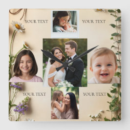 Custom 5 Photo Collage Birthday Gift Fyrkantig Klocka