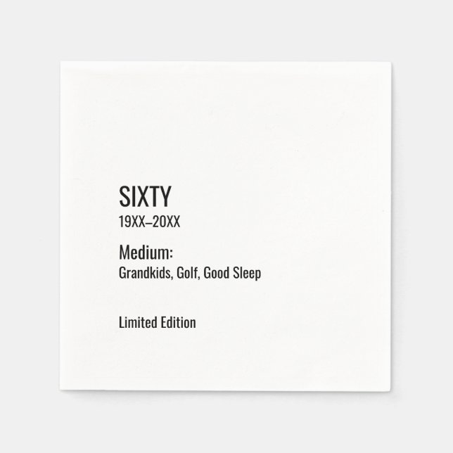 Custom 60th Birthday Funny Museum Label Chic Pappersservett (Framsidan)