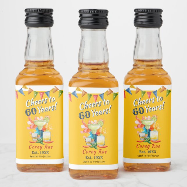 Custom 60th Birthday Margarita Tequila Fiesta Spritflaskor Etikett (Flaskor)