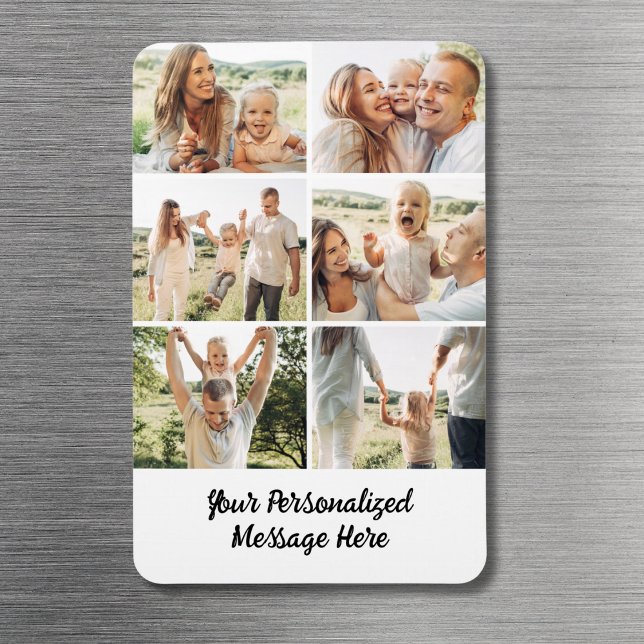 Custom 6 Photo Collage Text Message Modern Simple  Magnet (Skapare uppladdad)