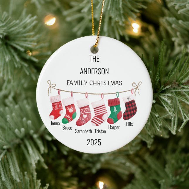 Custom 6 Stocking Names / Year Christmas Ornament (Träd)