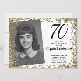 Custom 70th Photo Black and Gold Sequins Inbjudningar