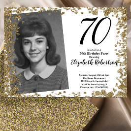 Custom 70th Photo Black and Gold Sequins Inbjudningar