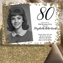 Custom 80th Photo Black and Gold Sequins Inbjudningar