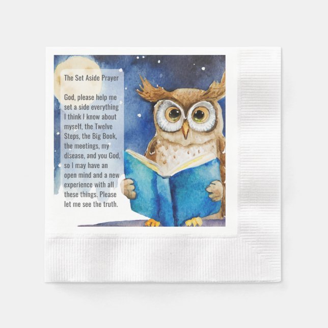 Custom AA Prayer Napkin | Sober Owl Big Book Pappersservett (Framsidan)