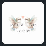 Custom Adorable Hummingbird Heart Wedding Fyrkantigt Klistermärke<br><div class="desc">Create adorable stickers for your wedding festivities. Features loving hummingbirds along with your desired text. Cute and romantic appeal. Customize the text. Use the template to personalize.</div>