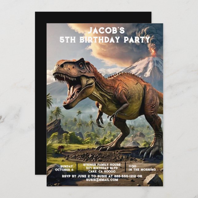 Custom Age Dinosaur Birthday Party Invitations Inbjudningar (Fram/baksida)