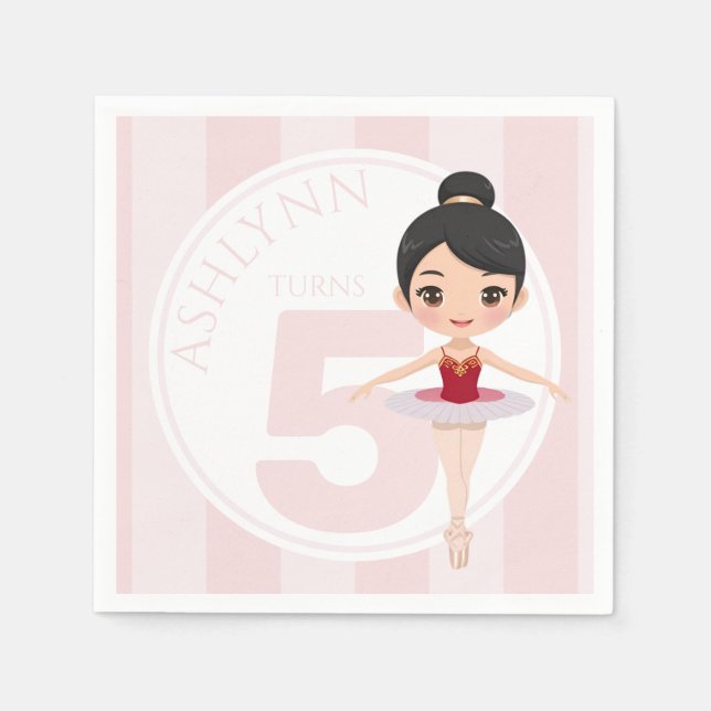 Custom Age & Name Pink Ballet Girls Birthday  Pappersservett (Framsidan)
