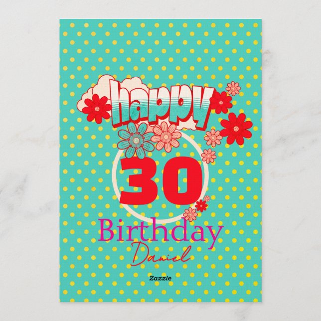 Custom Age & Name Vibrant Birthday Party Inbjudningar (Baksida)