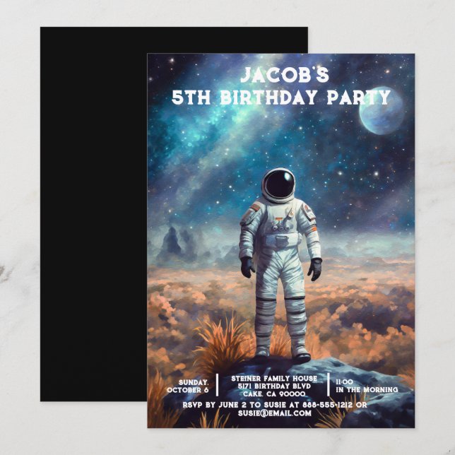 Custom Age Outer Space Birthday Party Invitations Inbjudningar (Fram/baksida)