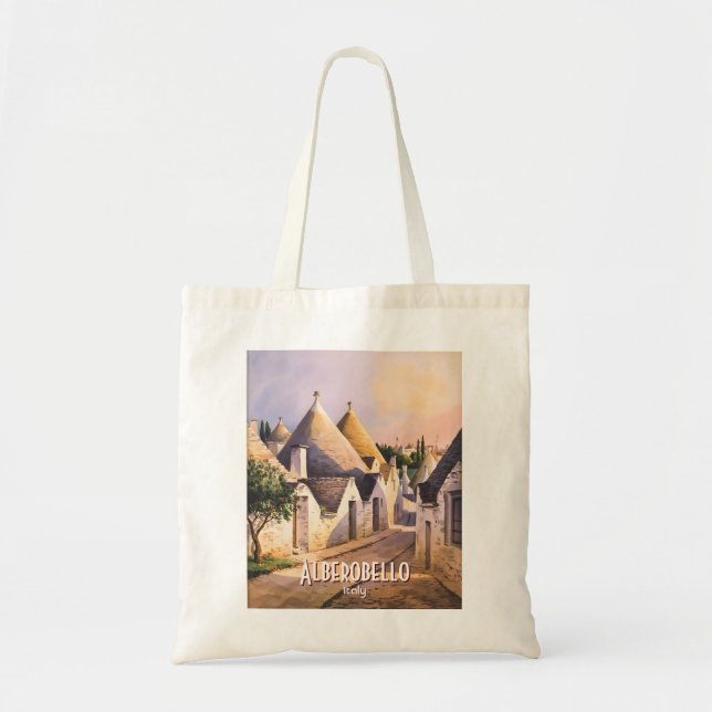 Custom Alberobello Trulli House Italy Watercolor Tygkasse (Framsidan)