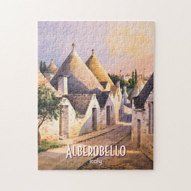 Custom Alberobello Trulli House Watercolor Travel Pussel (Vertikal)
