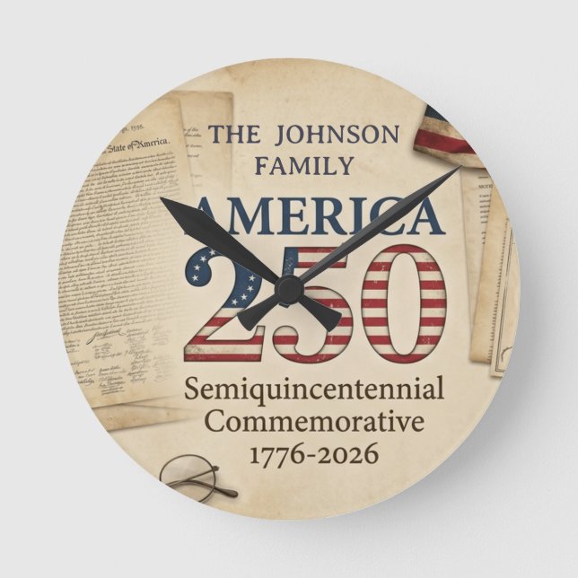 Custom America 250 Semiquincentennial 1776–2026  Rund Klocka (Framsida)