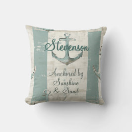 Custom Anchor Sunshine & Sand Green Stripe Coastal Kudde