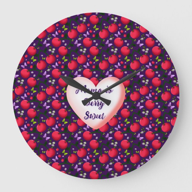 Custom and personalized Cute Cherry Butterfly  Stor Klocka (Framsida)