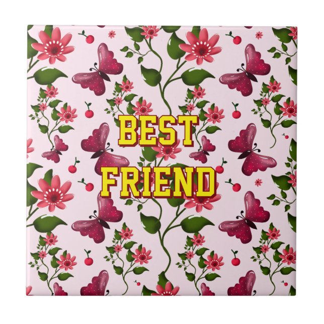 Custom and personalized floral Butterfly pattern  Kakelplatta (Framsidan)