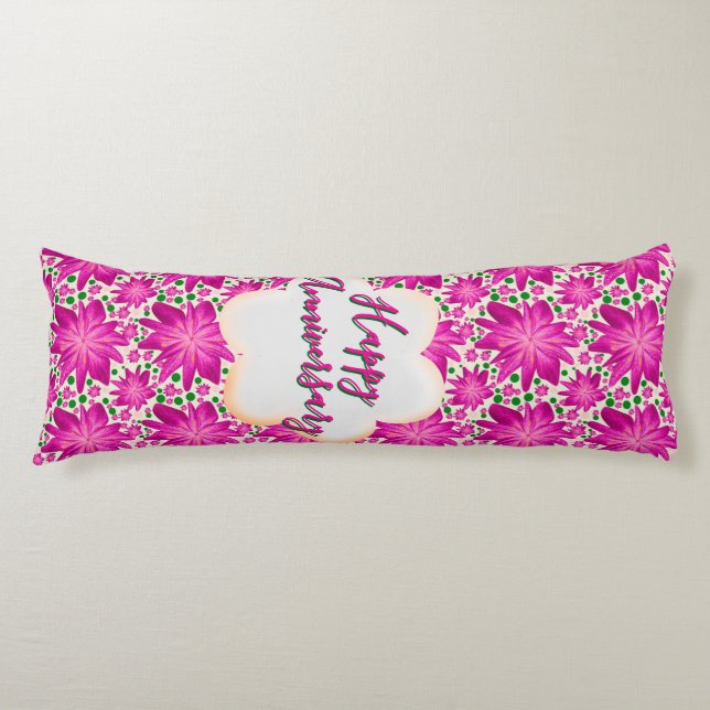 Custom and personalized pink floral  kroppskudde (Framsidan)
