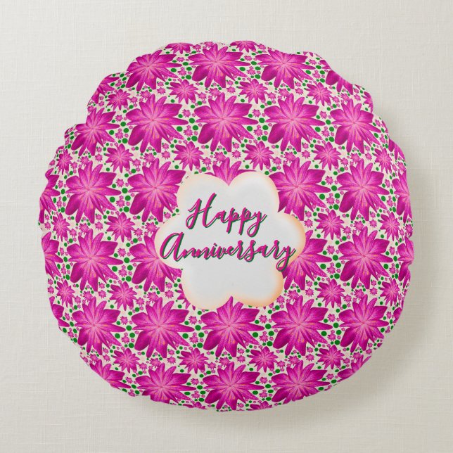 Custom and personalized pink floral  rund kudde (Framsidan)