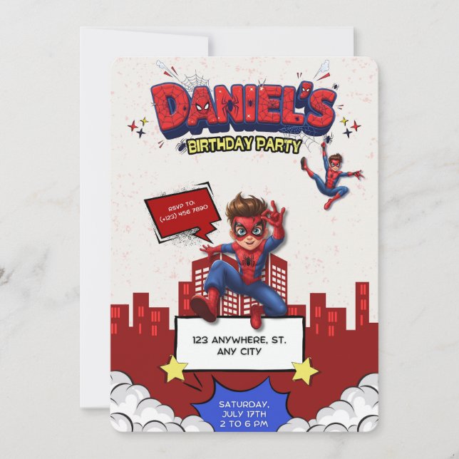 Custom Anime Spider-Man Birthday Invitation  Inbjudningar (Framsida)