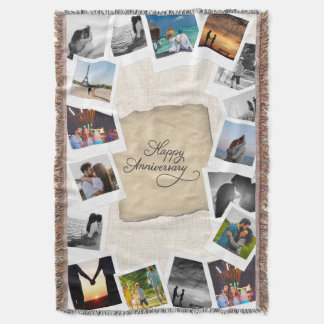 Custom Anniversary Photo Collage with Linen  Filt