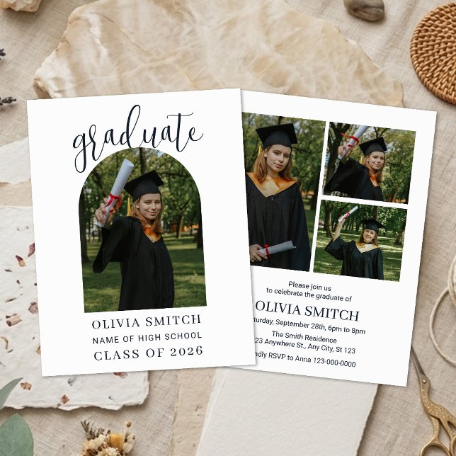 Custom Arch Photo Graduation Party Invitation Inbjudningar (Skapare uppladdad)