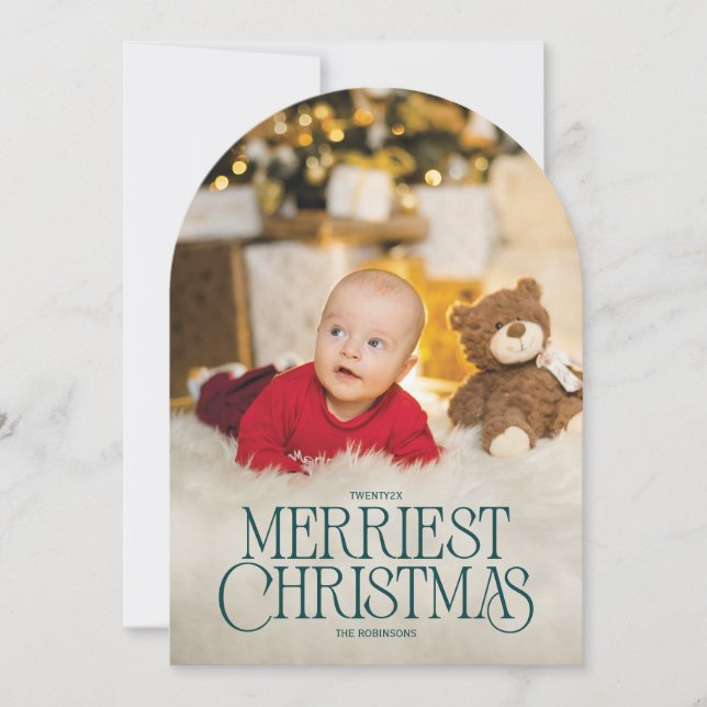 Custom Arch-Shaped Merriest Christmas Photo Card Inbjudningar (Framsida)