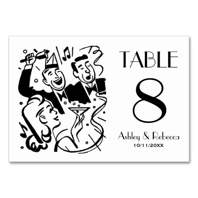 Custom Art Deco Cocktail Party Table Number Bordsnummer (Framsidan)