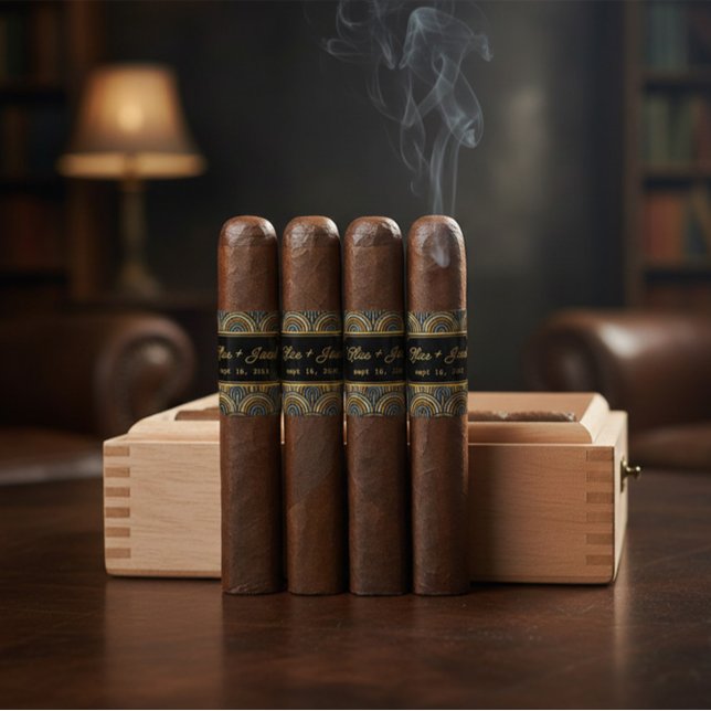 Custom Art Deco Wedding Cigar Wrap with Names Returadress Etikett (Skapare uppladdad)