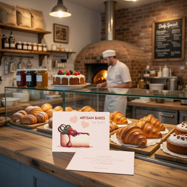 Custom Artisan Bakery Business Card with Cake Visitkort (Skapare uppladdad)