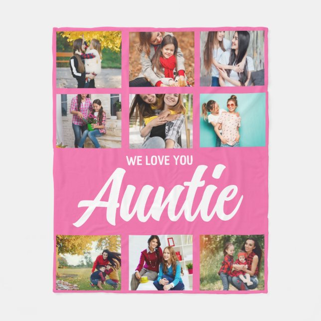 Custom Aunt Photo Throw Gift with Kids Names Fleecefilt (Framsidan)