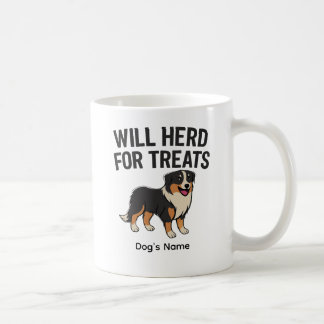 Custom Australian Shepherd “Will Herd for Treats” Kaffemugg